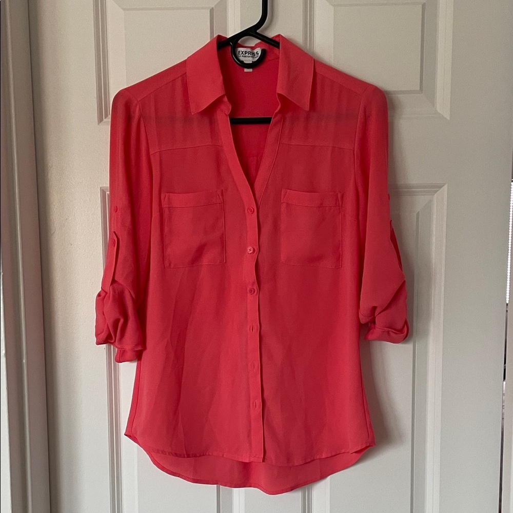 Express Women's Coral Button-Up Blouse